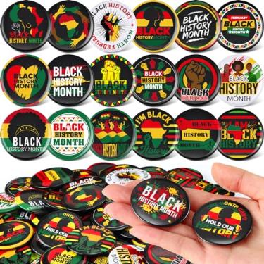 Imagem de Ferreve 48 peças de botões do mês da história negra, alfinetes de crachá de história negra, presentes para decorações de festas de fim de ano, botão americano para bolsa, chapéu, roupas