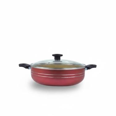 Imagem de Panela Grande Frigideira Wok Silver Lines Cereja e Bege Antiaderente c