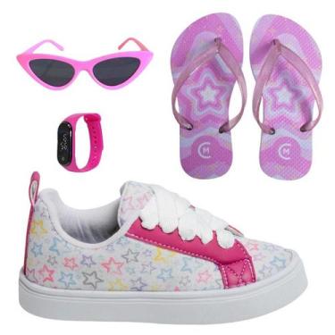 Imagem de Tênis Infantil Feminino Casual Colegial CM Estrela Sereia Meninas Leve