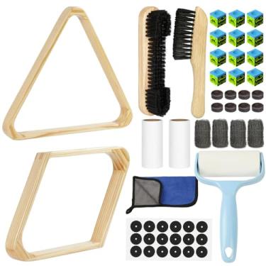 Imagem de AKLOT Conjunto de pincéis de mesa de bilhar para feltro, 10 kits de acessórios de limpeza de mesa de bilhar com rack de bilhar 8/9 bola triângulo diamante, escova de mesa de sinuca, giz, acessórios de