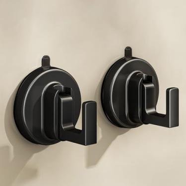 Imagem de YESENT Gancho de toalha de banheiro resistente de metal de alumínio para pendurar na porta de roupas gancho de guarda-roupa gancho pegajoso sem perfuração sem danos à placa de madeira removível (preto