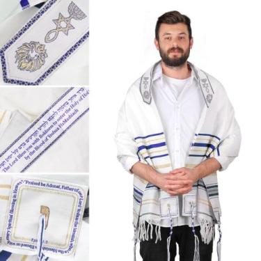 Imagem de Talit Messiânico Azul 55 X 180 Cm - De Israel - jerusalém talit