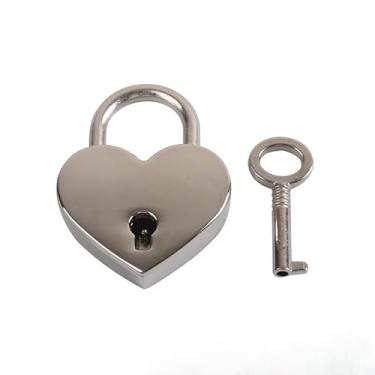 Imagem de 1 cadeado em formato de coração vintage estilo antigo mini Archaize cadeado com chave (prata)