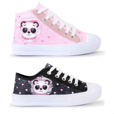 Imagem de Kit 2 Tênis Feminino Infantil Panda Botinha E Cano Curto - Lukys, Rosa
