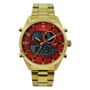 Imagem de Relógio Masculino de Aço Tuguir AnaDigi Infinity GCS-1265 Dourado e Vermelho