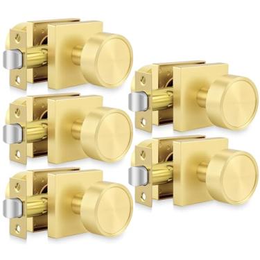 Imagem de Goldenwarm Puxadores de porta dourados interiores, maçanetas de porta de passagem de ouro escovado para corredor e armário, maçaneta de porta interior resistente a granel - Moderno e quadrado (pacote