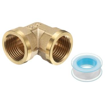 Imagem de PATIKIL Encaixe de tubulação de latão de cotovelo de 90 graus, 1/2 polegada BSP fêmea x 1/5.1 cm BSP conector de rosca fêmea adaptador de encaixe de tubo de bico hexagonal de latão para conversão de