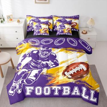 Imagem de Erosebridal Jogo de cama casal com edredom American City, futebol americano, 7 peças, rúgbi, grunge, chama, esportes, amarelo, roxo, branco, leve, em uma bolsa (Minnesota)