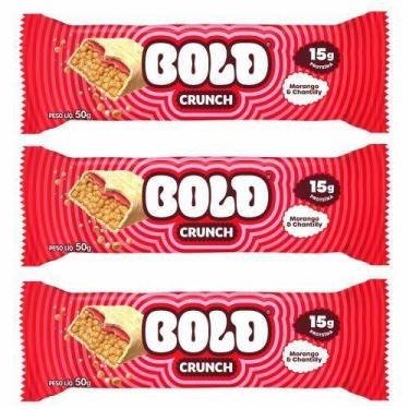 Imagem de Kit 3 Barra de Proteína Bold Crunch Morango e Chantilly 50g Unidade