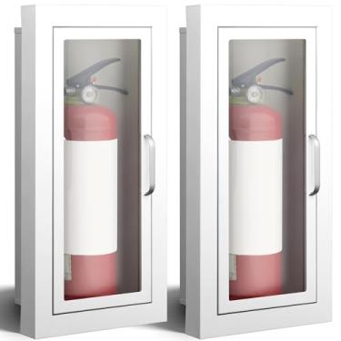 Imagem de Zonon 2 peças de armário de extintor de incêndio semiembutido branco armário de parede arquitetônico industrial, versão porta com alça para extintor de incêndio químico seco de 4,5 kg