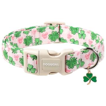 Imagem de DOGWONG Coleira de Dia de São Patrício - Lindas Coleiras de Trevo Verde para Cachorros, Trevo Rosa Coleira de Trevo com Fivela de Liberação Rápida para Cães Pequenos, PP