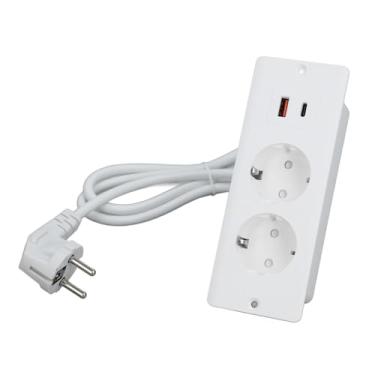 Imagem de Hyuduo Tomada Embutida, 2 Tomadas Com Portas USB C e USB A, Tomada de Mesa Integrada para Instalação de Móveis, Escritório Doméstico, Preta (WHITE)
