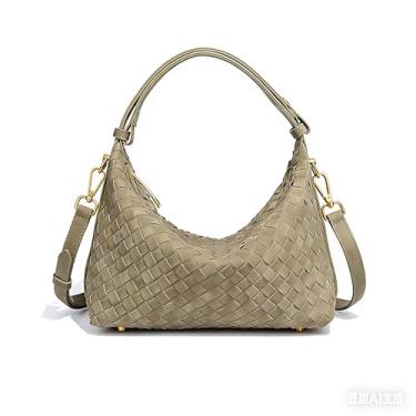 Imagem de SKYK Bolsa feminina de camurça Hobo moderna bolsa de ombro nas axilas de tecido crescente bolsa transversal bolsa de mão despojada, Chá de pinheiro, Small