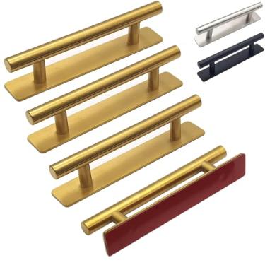 Imagem de Warewell Puxadores autoadesivos em armários de 12 cm, 4 peças, puxadores autoadesivos de porta, estilo moderno, aço inoxidável, dourado