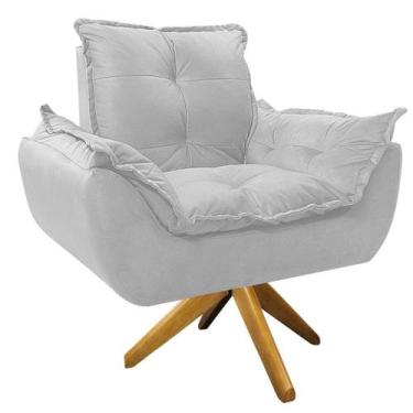 Imagem de Poltrona Opala Base Giratória de Madeira Suede Branco - Doce Sonho Móv