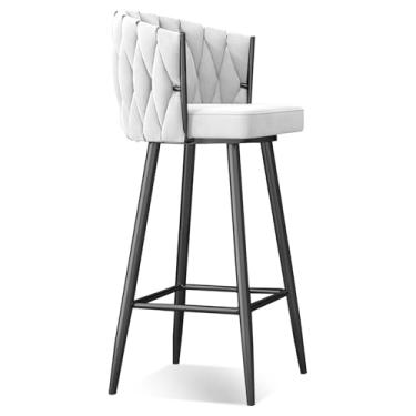 Imagem de Banquetas de bar giratórias modernas de 360°, cadeiras de cozinha estofadas de altura de bar com pernas de aço e apoio para os pés, perna branca e preta, 1 peça