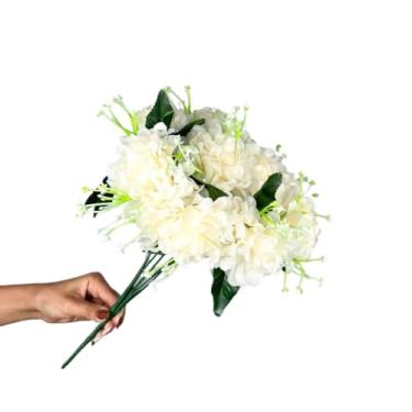 Imagem de Buquê de Pompom Artificial Grande com 9 Flores – Arranjo Decorativo para Casamento, Eventos e Decoração de Ambientes | Flores Artificiais Realistas(2,OFF WHITE)
