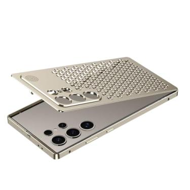 Imagem de LYJSMGZ Capa de liga de alumínio para Samsung Galaxy S25 Ultra/S25 Plus/S25, capa com fivela elástica à prova de choque, vazada, dissipação de calor, aromaterapia, dourada, S25 Ultra