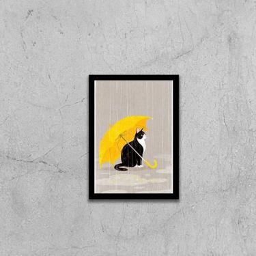 Imagem de Quadro Decorativo Gato com Sombrinha Amarela