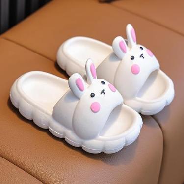 Imagem de Pantufas confortáveis para crianças pequenas, infantis, fofas, desenhos animados, coelho, para uso interno e externo, macias e antiderrapantes, Branco, 7-7.5 Little Kid