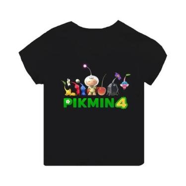 Imagem de Camiseta Infantil Preta De Manga Curta Pikmin 4 Com Estampa De Desenho