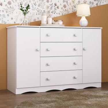 Imagem de Cômoda Infantil 125cm 2 Portas E 4 Gavetas Realeza Multimóveis Mp4455 Branco Branco