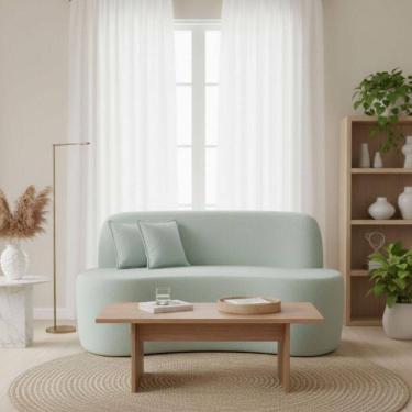 Imagem de Sofá Minimalista Orgânico 2 Lugares Sala Bouclé Cor:verde