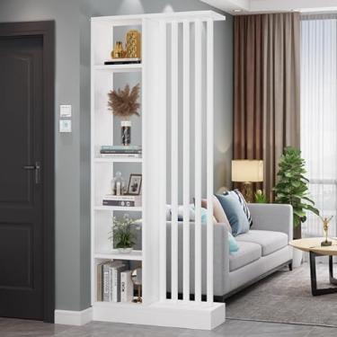 Imagem de Divisor de parede - Armário de armazenamento com prateleiras, rack decorativo para hall de entrada, tela separadora de madeira para privacidade e exibição de escritório em casa