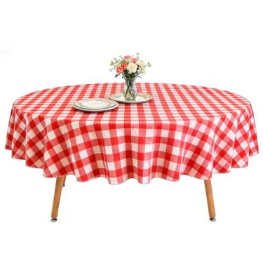 Imagem de OUTCREATOR Toalha de mesa redonda, toalha de mesa de vinil impermeável com forro de flanela, capa de mesa xadrez de búfalo de plástico limpável para cozinha, acampamento, interior e exterior, dia dos