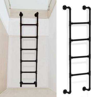 Imagem de Escada de poço de janela de ferro forjado de metal preto resistente personalizável - Escada de subida de emergência com economia de espaço para segurança doméstica (1,46 m/4,8 pés/144,8 cm)