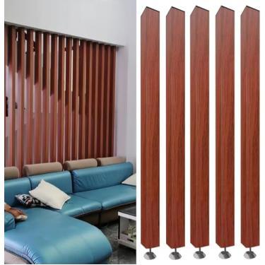 Imagem de Divisória ajustável de madeira para sala - Pacote com 5 divisórias independentes, painel de privacidade do chão ao teto para quarto, escritório, dormitório, corredor - 195 cm de altura