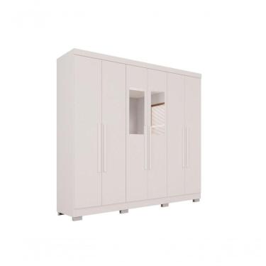 Imagem de Guarda Roupa Casal 6 Portas Recife Com Espelho Salleto Branco