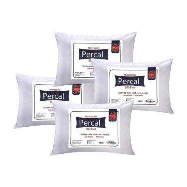Imagem de Travesseiro Fibras Siliconadas Plus Percal 200 Fios Kit C/ 4 Un 70x50x15 - Ortobom