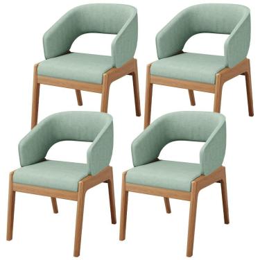 Imagem de Kit 04 Cadeiras De Jantar E Estar Living Estofada Lince L02 Linho Verde Menta - Lyam Decor
