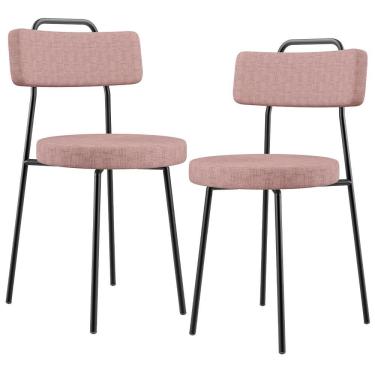 Imagem de Kit 02 Cadeiras Decorativa Estofada Para Sala De Jantar Barcelona L02 Linho Rosa - Lyam Decor