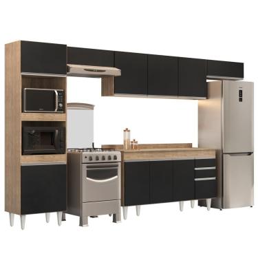 Imagem de Armário De Cozinha Modulada 5 Peças Cp14 Balcão Com Tampo Castanho/preto - Lumil