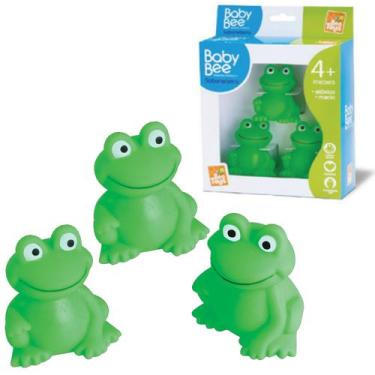 Imagem de Sapo Sapinho Borracha Verde Infantil Banho Bebê 3 Filhotes - Bee Toys
