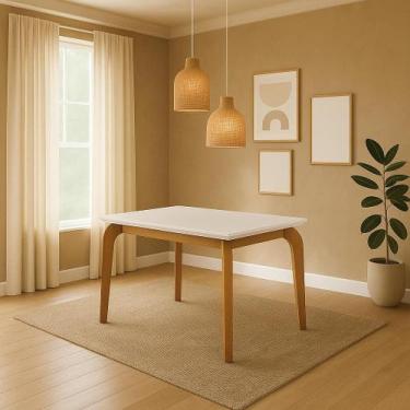 Imagem de Mesa de Jantar Retangular 4 Lugares em MDF Off White/Imbuia Dublin - R