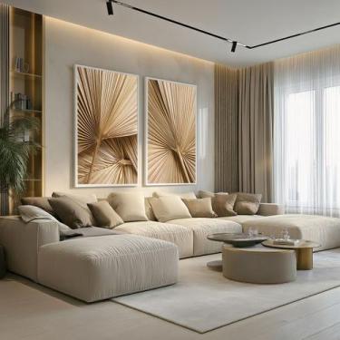 Imagem de Conjunto 2 Quadros Decorativos com Moldura Caixa Palhas Abstrato  para