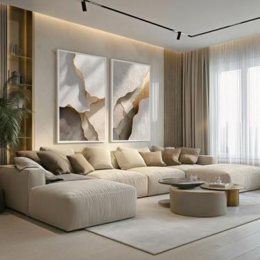 Imagem de Conjunto 2 Quadros Decorativos com Moldura Caixa Tons Areia 3D  para S