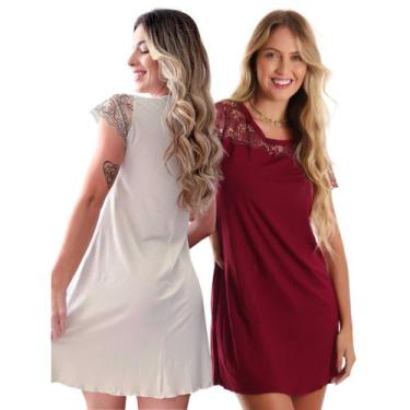 Imagem de Kit com 2 Camisola Feminina Confortável em Viscose e Detalhes em Renda