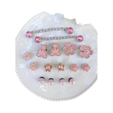 Imagem de Decorações Para Sapatos Crocs Em ABS Com Tema De Urso Rosa, Flor, Folh