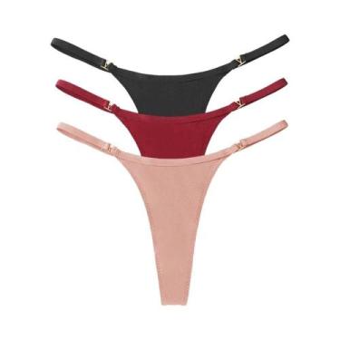 Imagem de Conjunto De 3 Calcinhas Thong De Cintura Baixa Para Mulheres, Confortá