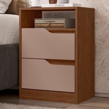Imagem de Mesa de Cabeceira 2 Gavetas sem Pés Doble Nogueira / Capuccino