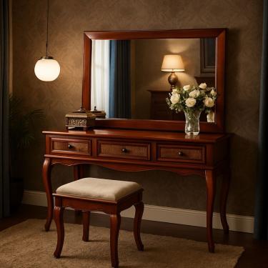 Imagem de Penteadeira Rústica Com Espelho E Banqueta Aurora Solare