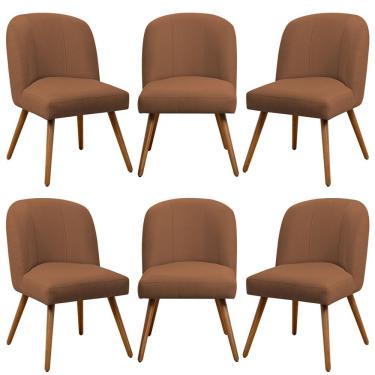 Imagem de Kit 06 Cadeiras De Jantar Cléo Pés Palito Linho Terracota - Nexta Casa