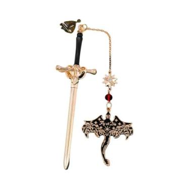 Imagem de Marcador De Livro Retro Em Prata E Ouro Com Espada Samurai E Dragão De