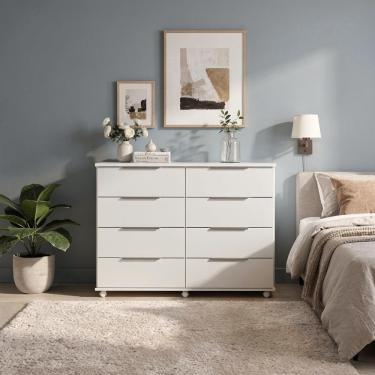 Imagem de Cômoda Gaveteiro Grande 8gavetas Com Rodízios Branco Repleta