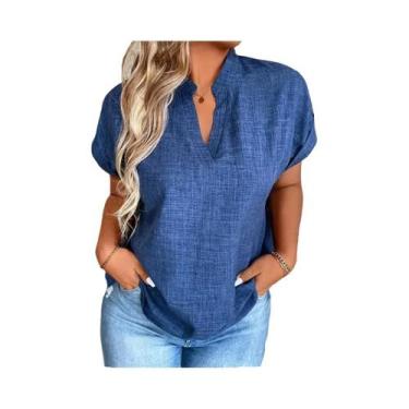 Imagem de Blusa Feminina plus Size 1XL-5XL Com Decote Em V E Manga Morcego, Cami