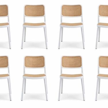 Imagem de Kit com 8 Cadeiras para Sala de Jantar Mera Branco/Bege